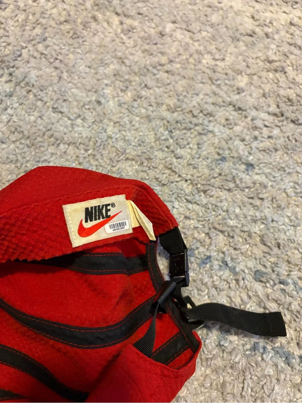 Vintage 90s Nike 5 Panel Hat Mesh Camp Cap Red White Swoosh Clip Strap Made in T